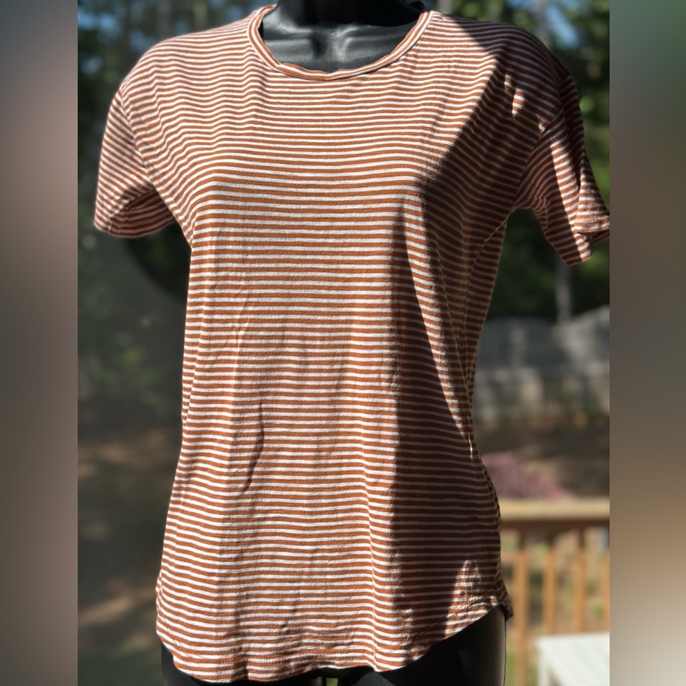 Madewell Striped Rust and Cream Short Sleeve Tee